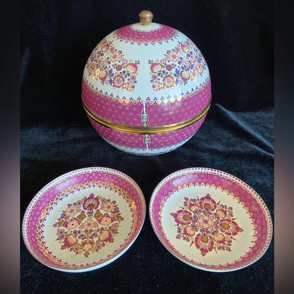 Steinbock Email Studio Austria Large Enamel Round Box & 2 small trinket Dishes